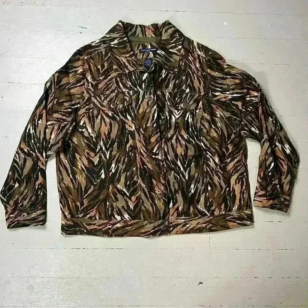 100% Linen Saint Tropez West Safari Print Button Up‎ Jacket Size 1X